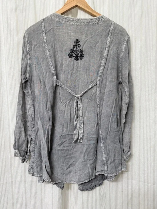 VINTAGE Boho Button Long Sleeve Embroidered Tunic - Picture 7 of 8